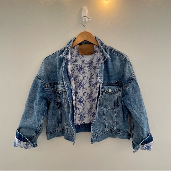 American Eagle Outfitters Jackets & Blazers - American Eagle Oversized Floral Cropped Jean Jacket